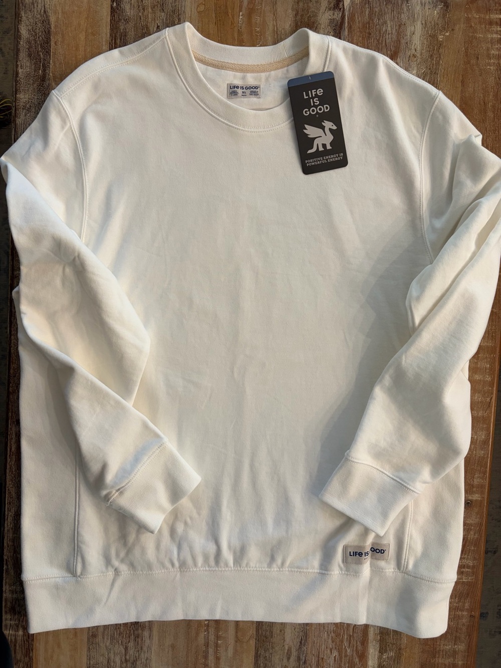 Life Is Good Mens Simply True Fleece Crewneck Sweater in Off White Size XL